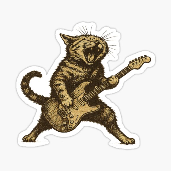 Vista previa del artículo con la obra «Gato estrella de rock tocando la guitarra eléctrica al estilo vintage», diseñado y vendido por MiracleBarto.