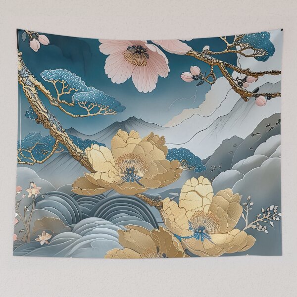 Item preview, Kintsugi Japanese Floral Gold Botanical Art designed and sold by Topmaxdesign.