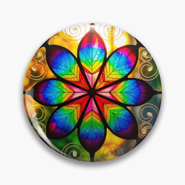 Item preview, Rainbow Sacred Geometry Stained Glass Vibrant Spiritual Mandala designed and sold by Amanda's Factory.