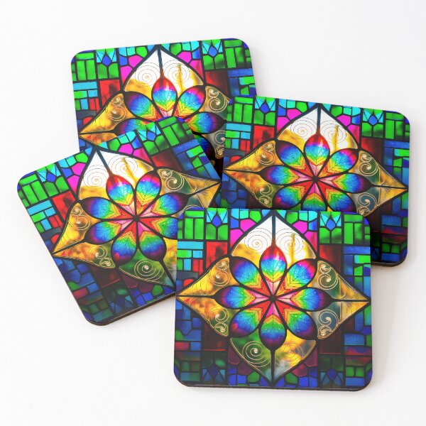 Item preview, Rainbow Sacred Geometry Stained Glass Vibrant Spiritual Mandala designed and sold by Amanda's Factory.