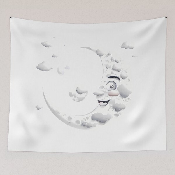 Item preview, Whimsical Crescent Moon Face with Clouds designed and sold by ART ATTACK ZONE.