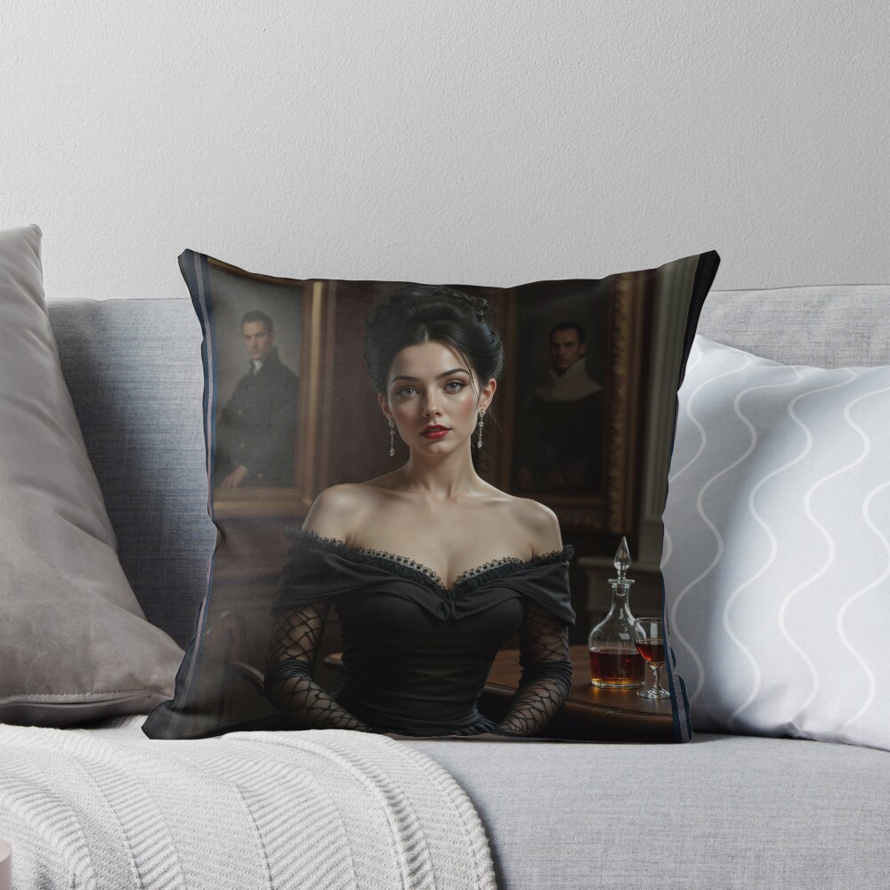 The Ancestral Legacy Of Lorenzia Bellamicci 19th Century Portrait Striking AI Concept Art by Xzendor7 Decorative Art Print Throw Pillow