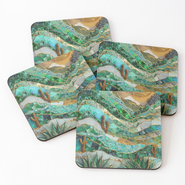 Item preview, Golden Mosaic Desert Landscape with Cacti Mountains designed and sold by Topmaxdesign.