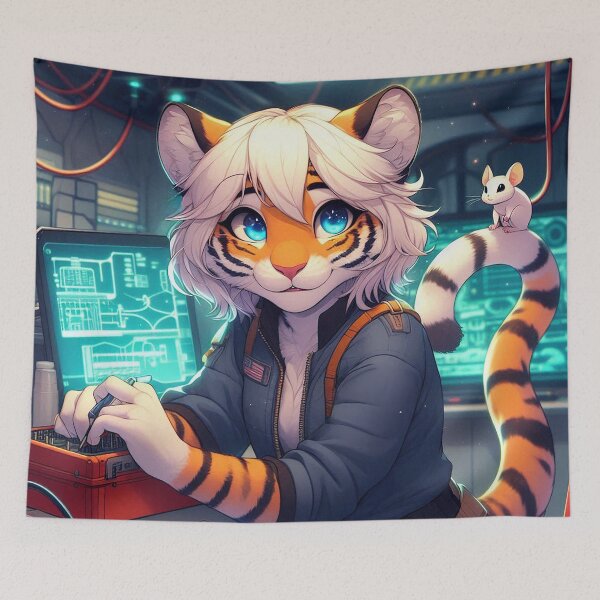Item preview, Tiger Electrical Repair Tech and Her Little Friend designed and sold by nikkolaus.