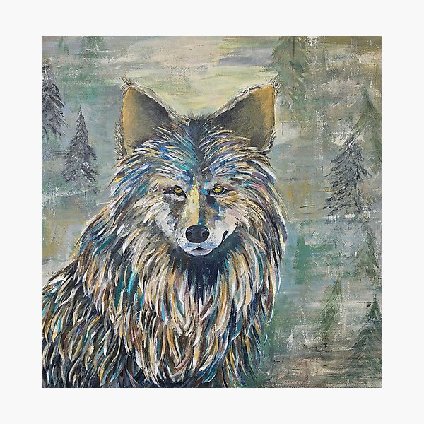 Item preview, Abstract Wolf - Turquoise, grey, amber hues designed and sold by JoyfulNiftyArt.