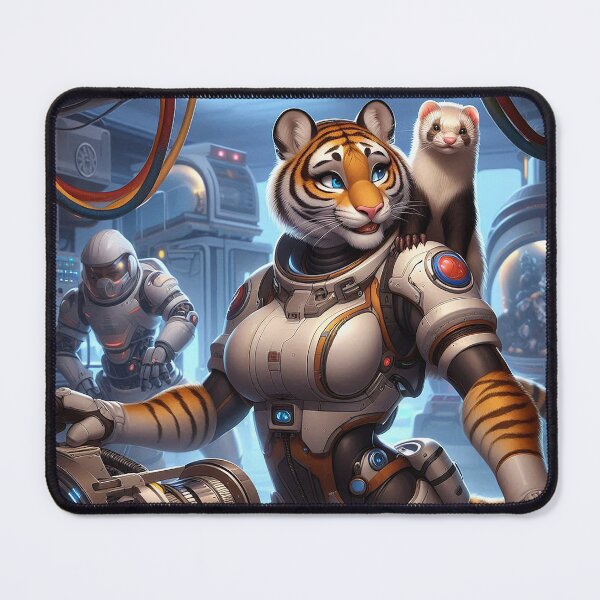 Item preview, Cybernetic Tiger Female and Her Ferret Friend designed and sold by nikkolaus.