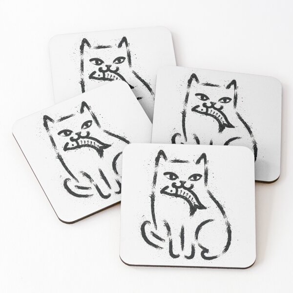 Item preview, Grunge Fish Cat – Abstract Feline Eating Fish Ink Style Design designed and sold by Victor Shadehorn.