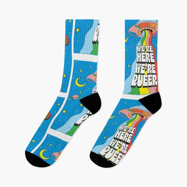 Item preview, Pride Month We're Here We're Queer UFO LGBTQIA colorful rainbow design designed and sold by Jdawnink.