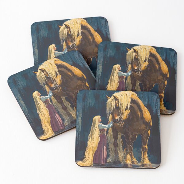 Item preview, Enchanted Scene of Woman and Horse with Flowing Manes. Fairytale Girl with Long Hair Beside Brown Horse designed and sold by Anastasiia Yurevych.