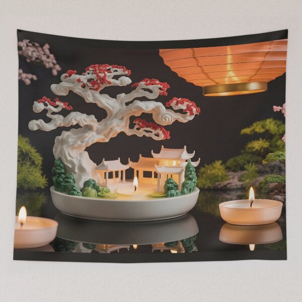Item preview, Intricately designed candle holder resembling a miniature classical Chinese garden designed and sold by mystiquelicorne.