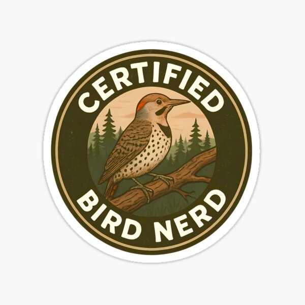Aperçu de l'œuvre Insigne de forêt vintage « Pic flamboyant » certifié pour passionné d'oiseaux créée et vendue par Brainy Bird's Place.