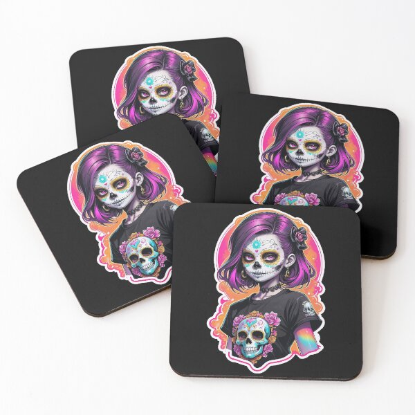 Item preview, Neon Sugar Skull Girl – Día de los Muertos Cyberpunk Style Art designed and sold by Victor Shadehorn.
