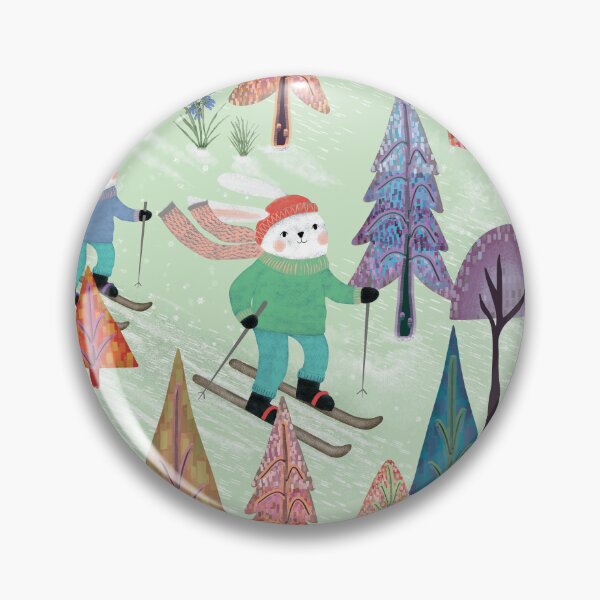 Item preview, Two bunnies skiing down a snowy soft green hill designed and sold by phatlizzardart.