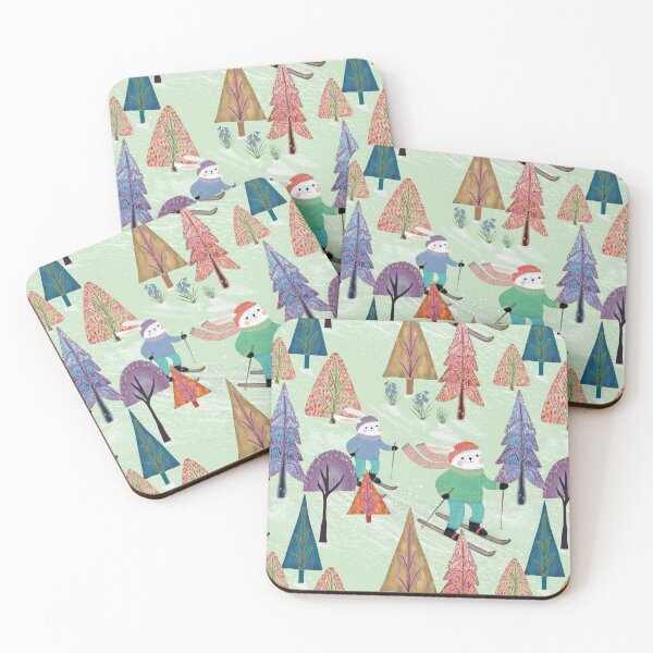 Item preview, Two bunnies skiing down a snowy soft green hill designed and sold by phatlizzardart.