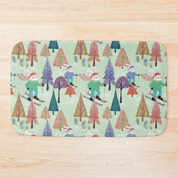 Item preview, Two bunnies skiing down a snowy soft green hill designed and sold by phatlizzardart.