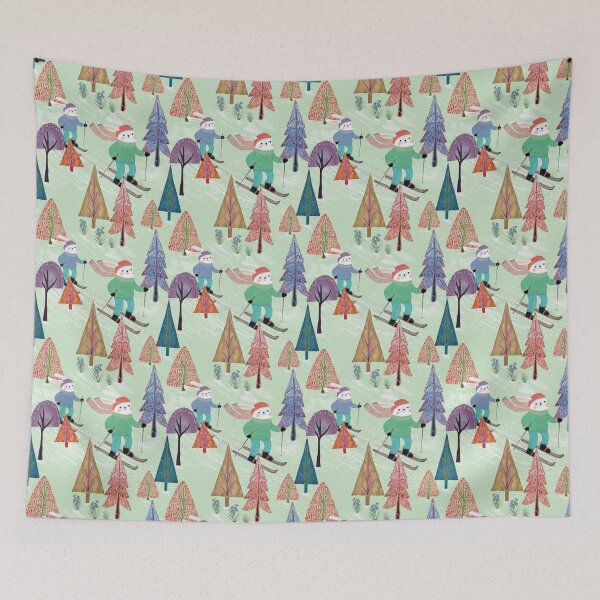 Item preview, Two bunnies skiing down a snowy soft green hill designed and sold by phatlizzardart.
