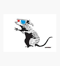 Banksy Rat with 3D glasses cinema red and blue Graffiti Street art with Banksy signature tag Photographic Print