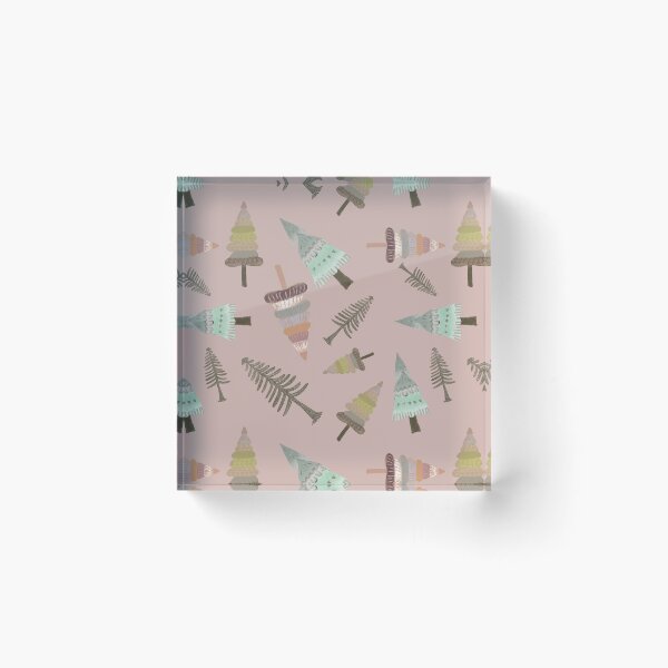 Item preview, Christmas funky trees on soft dusky pink designed and sold by phatlizzardart.