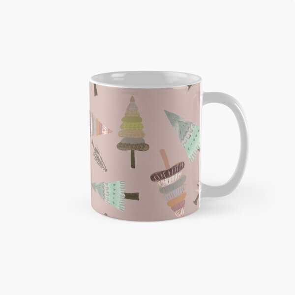 Item preview, Christmas funky trees on soft dusky pink designed and sold by phatlizzardart.
