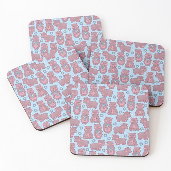 Item preview, cute baby hippo pattern with pretty blue flowers designed and sold by winterpumpkin.