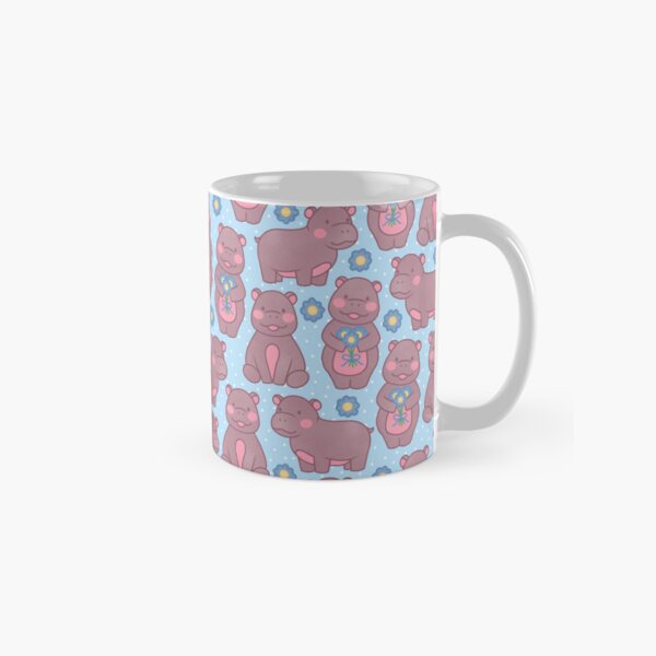 Aperçu de l'œuvre joli motif de bébé hippopotame avec de jolies fleurs bleues créée et vendue par winterpumpkin.