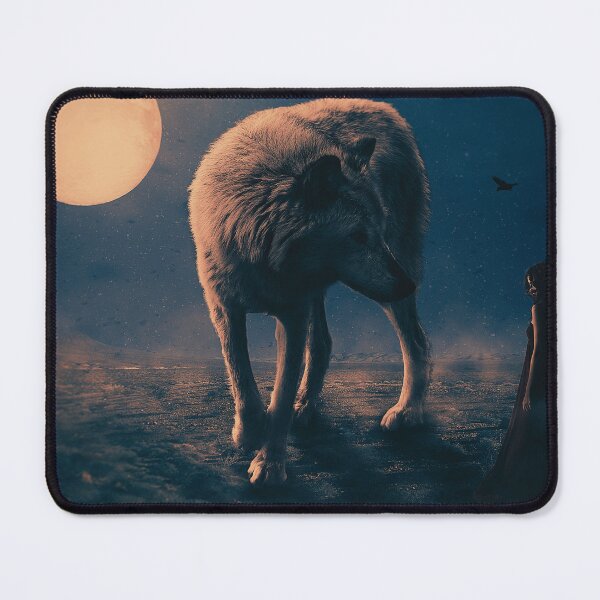 Item preview, Fantasy White Wolf And Woman Under a full Moon designed and sold by Lovemountain.