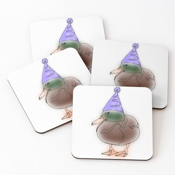Item preview, Purple Watercolour Mallard Duck Line Drawing with Birthday Hat designed and sold by Ashley’sAnimalz.