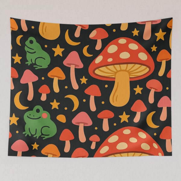 Item preview, Whimsical Frog and Mushroom Night Garden Seamless Pattern designed and sold by Cheslyn Moses.