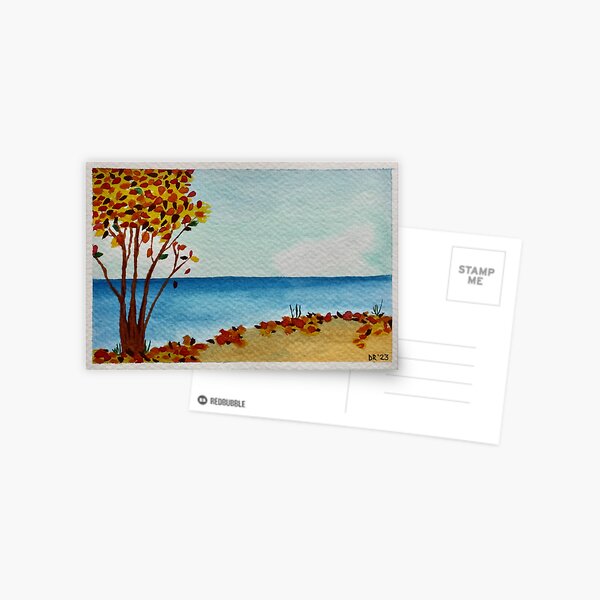 seascape on a still autumn day watercolour Postcard