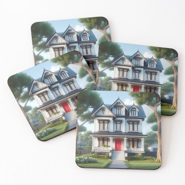 Item preview, Black and White Colonial - House - Red Door - Home designed and sold by AmberRoseWrites.