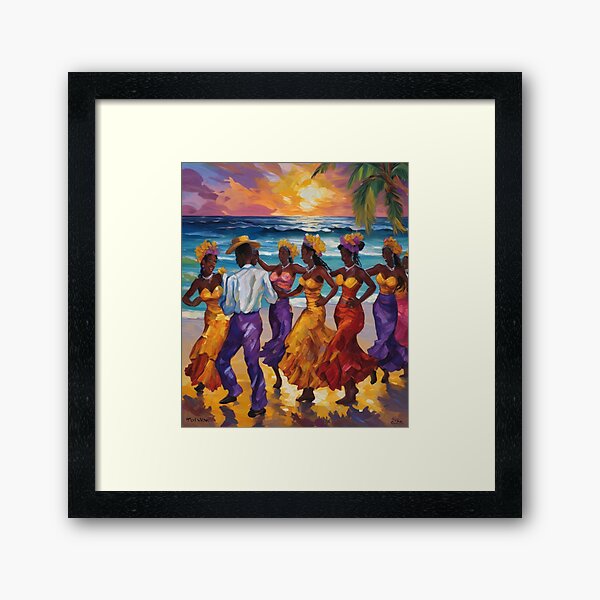 Vista previa del artículo con la obra «Danza caribeña al atardecer: Ballet playero vívido», diseñado y vendido por Artisticanvas.