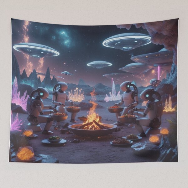Item preview, Futuristic Robots At Cosmic Campfire Feast designed and sold by Dream Output .