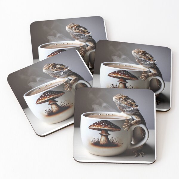 Item preview, Bearded Dragon waiting for mushroom coffee to cool off designed and sold by njaro.
