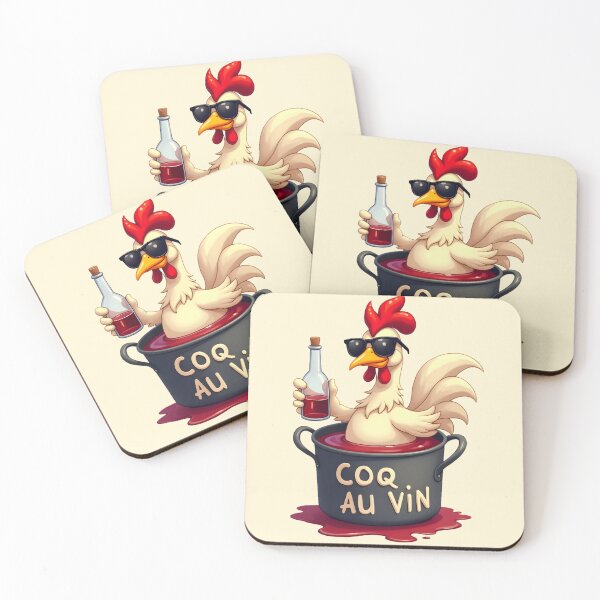 Aperçu de l'œuvre Coq se baignant dans du vin rouge coq au vin créée et vendue par Museum Of Non-Existing Art.