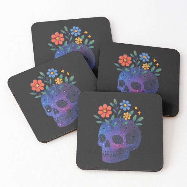 Item preview, Cosmic Floral Skull – Galaxy-Inspired Skull with Stars & Flowers designed and sold by ColorSplash123.