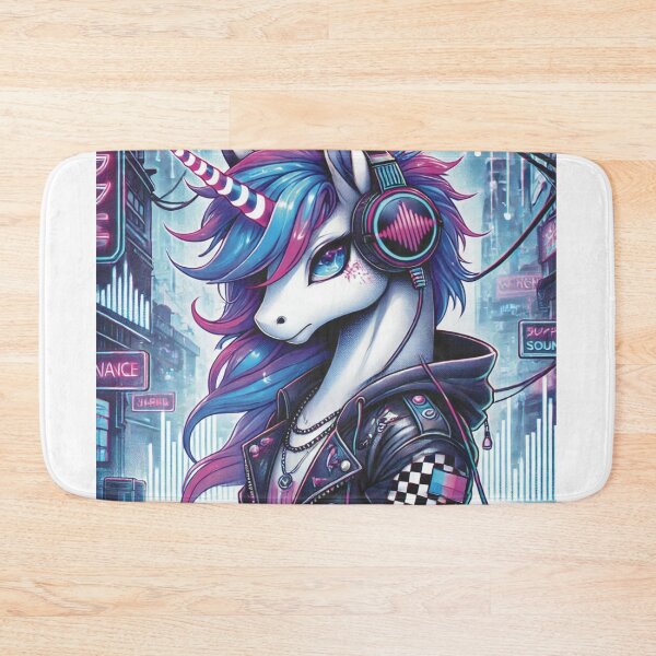 Item preview, Cyberpunk Unicorn – Neon Rebel in a Glitchwave City designed and sold by Asbiell.
