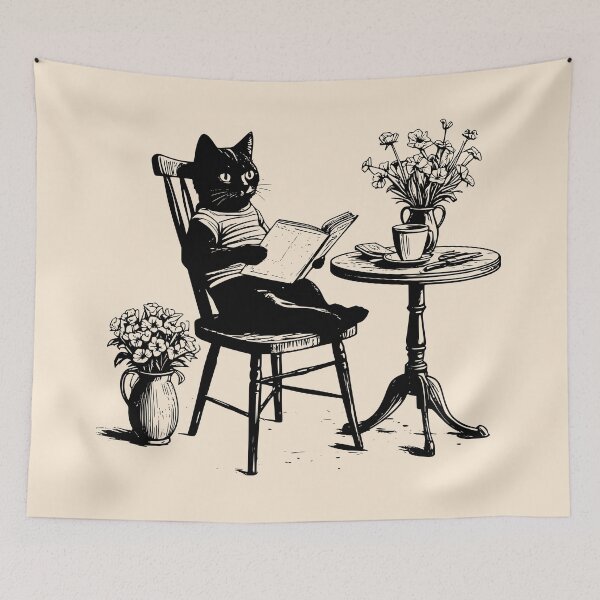 Item preview, Cat Café Reader – Cozy Vintage Feline Book Lover Design designed and sold by Broken Minimalister.