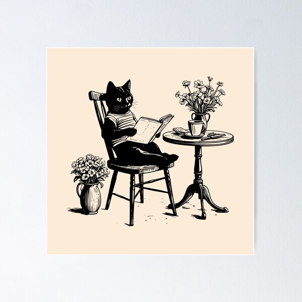 Artikel-Vorschau von Cat Café Reader – Gemütliches Vintage-Design für Katzenbuchliebhaber, designt und verkauft von Broken Minimalister.