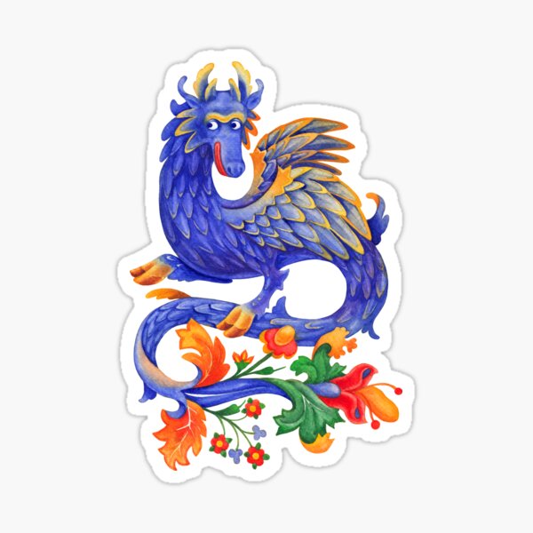 Vista previa del artículo con la obra «Dragón Floral – Acuarela Medieval Caprichosa», diseñado y vendido por Ekaterina Glazkova.