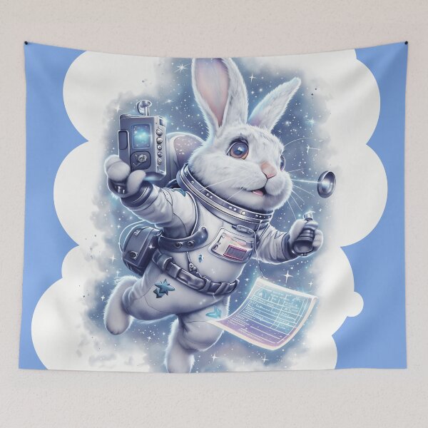 Item preview, White Rabbit Astronaut Messenger with Hologram Scroll & Heart Space Patches designed and sold by Prithbyshop.