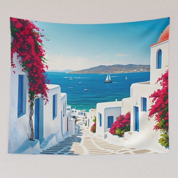 Item preview, Mykonos, Greece: Whitewashed Buildings & Blue Doors designed and sold by LSVart.