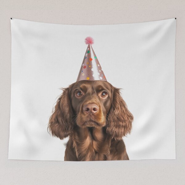 Item preview, Cute Sussex Spaniel dog with Party Hat Birthday Celebration designed and sold by LazyOwlStore.