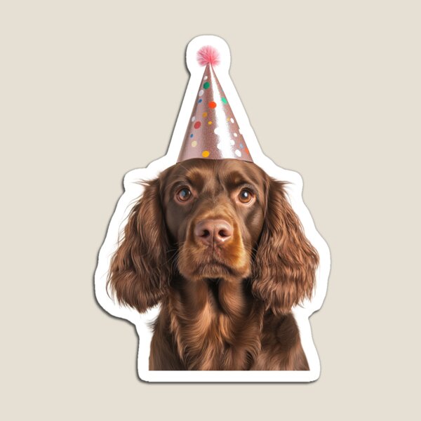 Item preview, Cute Sussex Spaniel dog with Party Hat Birthday Celebration designed and sold by LazyOwlStore.