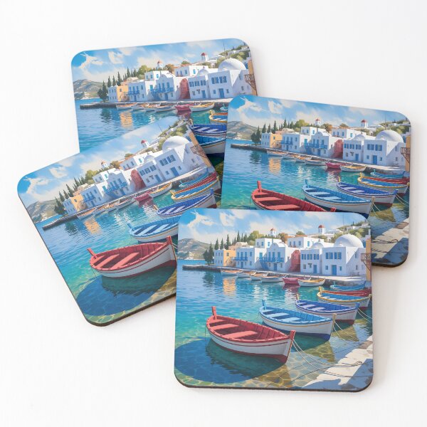 Item preview, Mykonos Harbour: Fishing Boats Along the Water’s Edge designed and sold by LSVart.