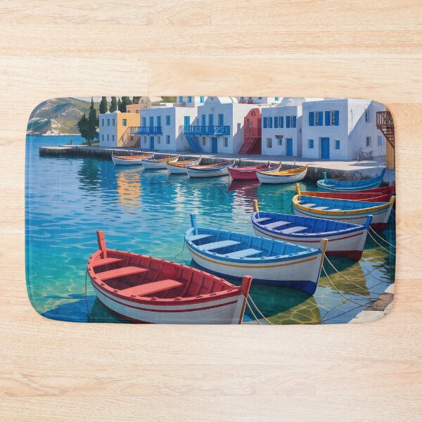 Item preview, Mykonos Harbour: Fishing Boats Along the Water’s Edge designed and sold by LSVart.