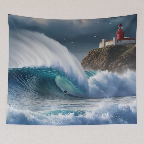 Item preview, Nazaré, Portugal: Towering Waves by the Red Lighthouse designed and sold by LSVart.