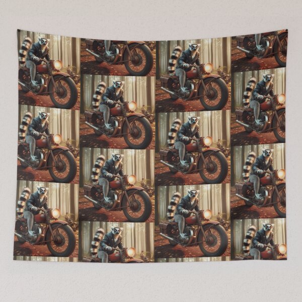 Item preview, the lemur is riding an old motorcycle in the forest designed and sold by Dogandesighn.