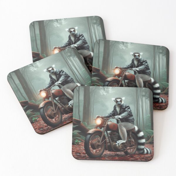 Item preview, lemur and old motorcycle designed and sold by Dogandesighn.