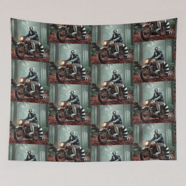 Item preview, lemur and old motorcycle designed and sold by Dogandesighn.