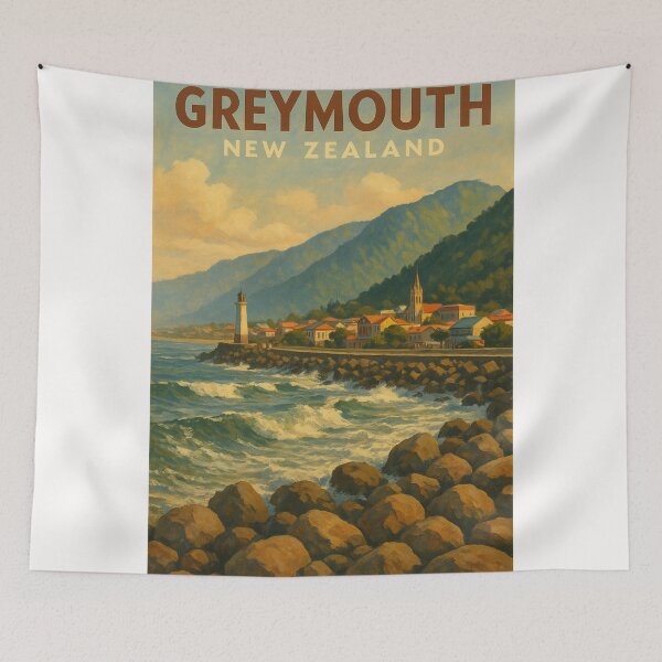 Item preview, Greymouth New Zealand Waves and Seaside Town designed and sold by Places On Earth.